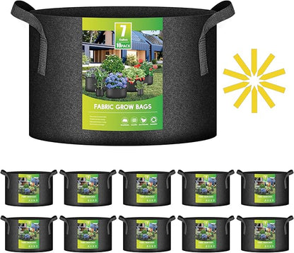 iPower 7 Gallon 10 Pack Grow Bags Nonwoven Fabric Pots Aeration Container with Strap Handles for Garden and Planting, 10-Pack Black, 7 Gallon