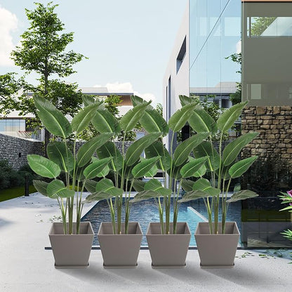 Kozyard 2Packs Taper Planter Indoor Outdoor Plant Pots with Tray Collecting Water for Porch, Patio, Backyard Planters Modern Décor for Tall Plants Flowers GrayishBrown