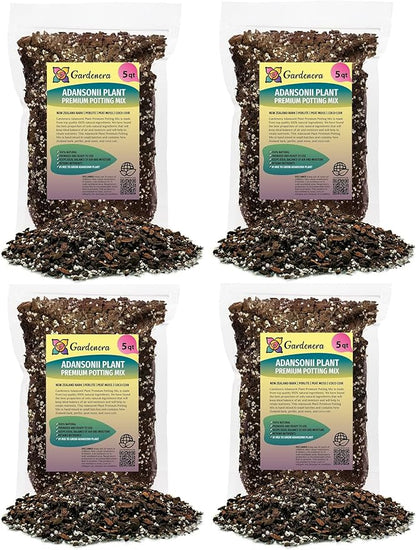 GARDENERA Monstera Adansonii Premium Soil Blend - 20 QT - Promote Aeration, Drainage & Nutrient Retention - (4 Bags of 5 Quart)