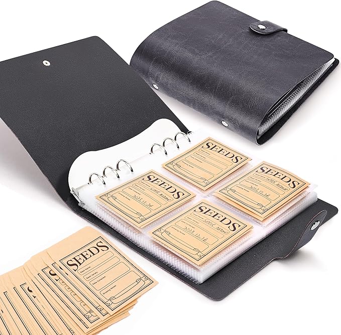 Seed Storage Organizer, Seeds Packet Binder with 100 Envelopes Garden Seed Packet Organizer Seed Collecting Template for Garden Vegetable, Flowers (Slot 2.8'' x 3.55'')