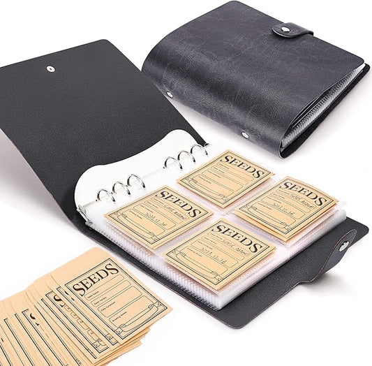 Seed Storage Organizer, Seeds Packet Binder with 100 Envelopes Garden Seed Packet Organizer Seed Collecting Template for Garden Vegetable, Flowers (Slot 2.8'' x 3.55'')
