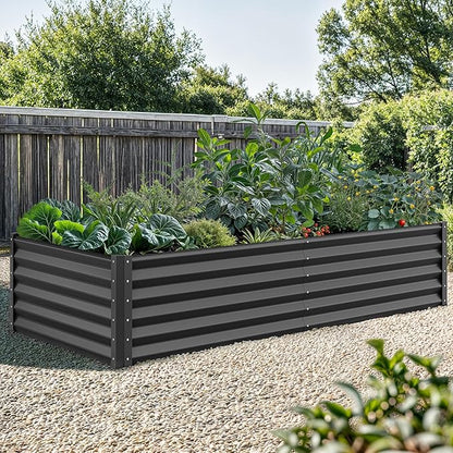 YITAHOME 2pcs 8x4x1.5 ft Galvanized Raised Garden Bed Kit, Large Metal Planter Box with Gloves, Safety Rubber & Support Rod, Outdoor Flower Bed for Plants Vegetables, Black
