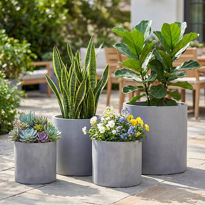 FaithLand Plant Pot 12 inch - Perfectly Fits Mid-Century Modern Plant Stand - Drainage Plug - Gray Planter Pot