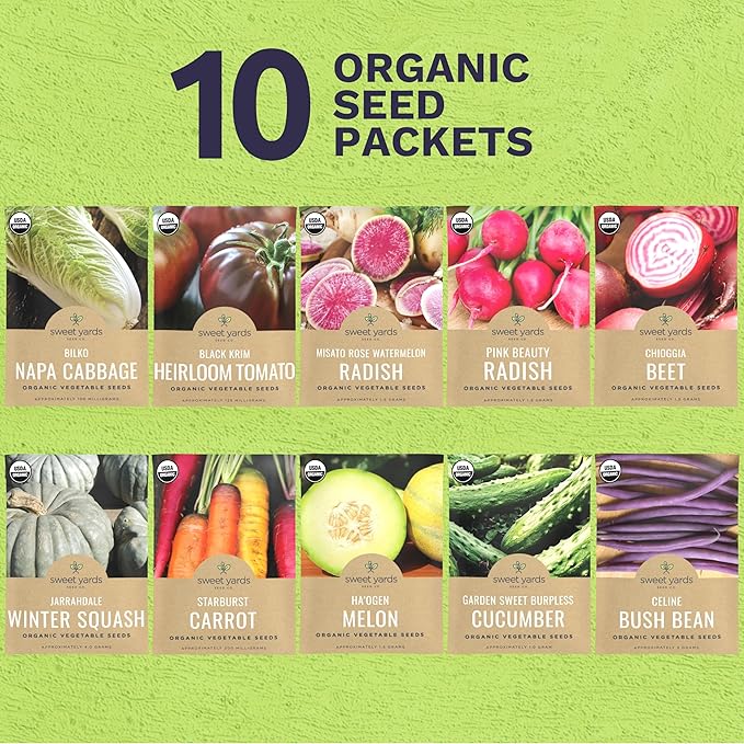 Organic Unique Varities - Seed Variety Pack - 10 Individual Packs - 2026 Season - Chioggia Beet, Rose Watermelon Radish and More! for Indoor & Outdoor Planting (Non-GMO, Certified Organic)