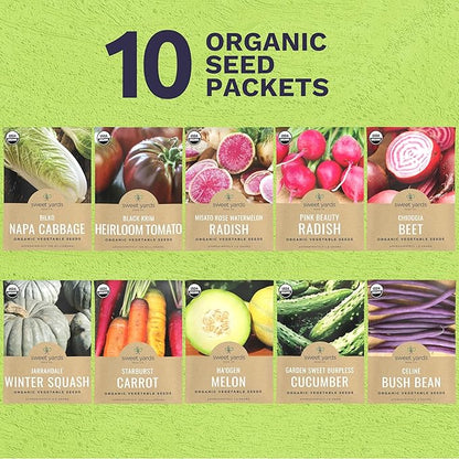 Organic Unique Varities - Seed Variety Pack - 10 Individual Packs - 2026 Season - Chioggia Beet, Rose Watermelon Radish and More! for Indoor & Outdoor Planting (Non-GMO, Certified Organic)
