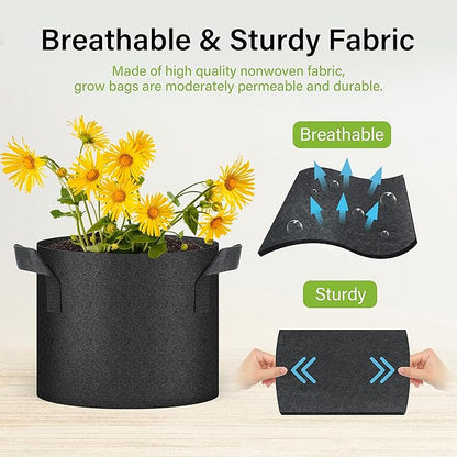 HealSmart Plant Grow Bags 5 Gallon, Tomoato Planter Pots 10-Pack with Handles, Aeration Nonwoven Fabric, Heavy Duty Gardening Planter for Vegetable, Herbs and Flowers, Black