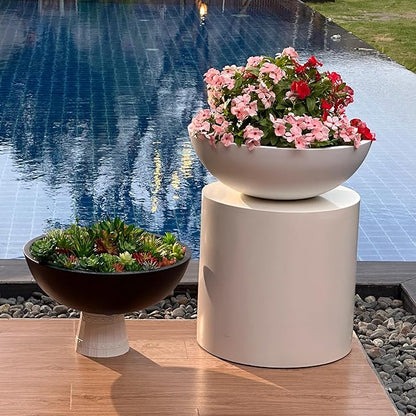 6.9" H x 19.7" D Round Bowl Fiberstone Planter for Succulent and Lotus with Drainage Hole, Smooth Finishes, Weather Resistant, Included 2 Extra Coco Mats (Taupe, 17.9" Pot Opening)