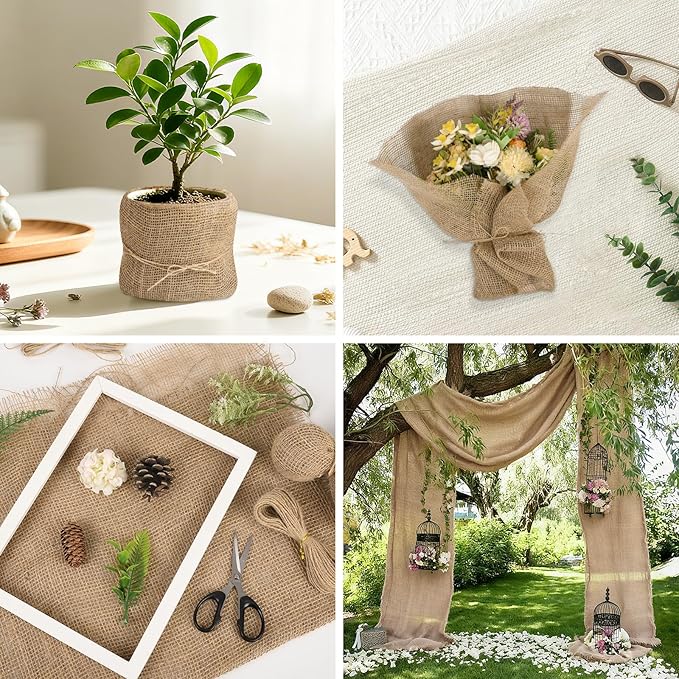 40" x 100 Ft Natural Burlap Fabric Roll with 4 Free Jute Twines - Garden Burlap Wrap for Trees, Winter Plant Protection, Weed Barrier, Raised Bed Liners, Craft & Aisle Runner