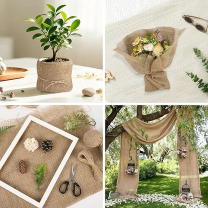 40" x 100 Ft Natural Burlap Fabric Roll with 4 Free Jute Twines - Garden Burlap Wrap for Trees, Winter Plant Protection, Weed Barrier, Raised Bed Liners, Craft & Aisle Runner