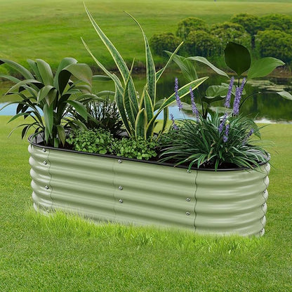 5x2x1.4 Ft Raised Garden Bed, Planter Box Outdoor with Rubber Edge Zinc-Aluminum-Magnesium Stainless Steel Durable Metal Garden Beds Kit for Vegetables, Flowers, Herbs and Succulents, Light Green