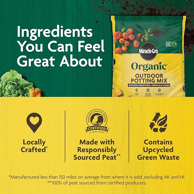 Miracle-GRO Organic Outdoor Potting Mix, for Outdoor Container Plants, Contains Quick-Release Natural Fertilizer, OMRI Listed, 16 qt.