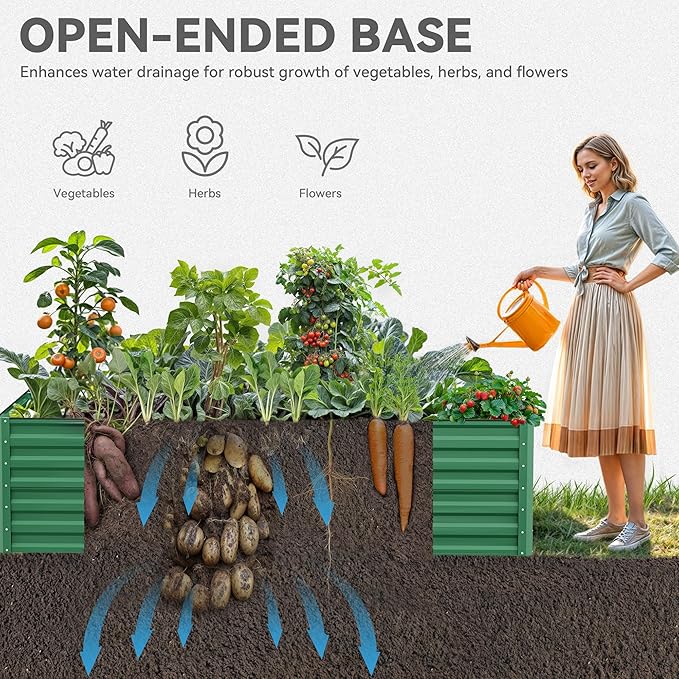 YITAHOME 96x48x24 in Galvanized Raised Garden Bed Kit, Large Metal Planter Box with Gloves, Safety Rubber & Support Rod, Outdoor Flower Bed for Plants Vegetables, Green