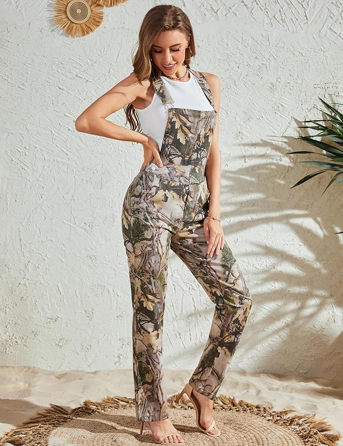Camo Jumpsuit for Women Camouflage Bibs Overalls Work Utility Coveralls with Pockets