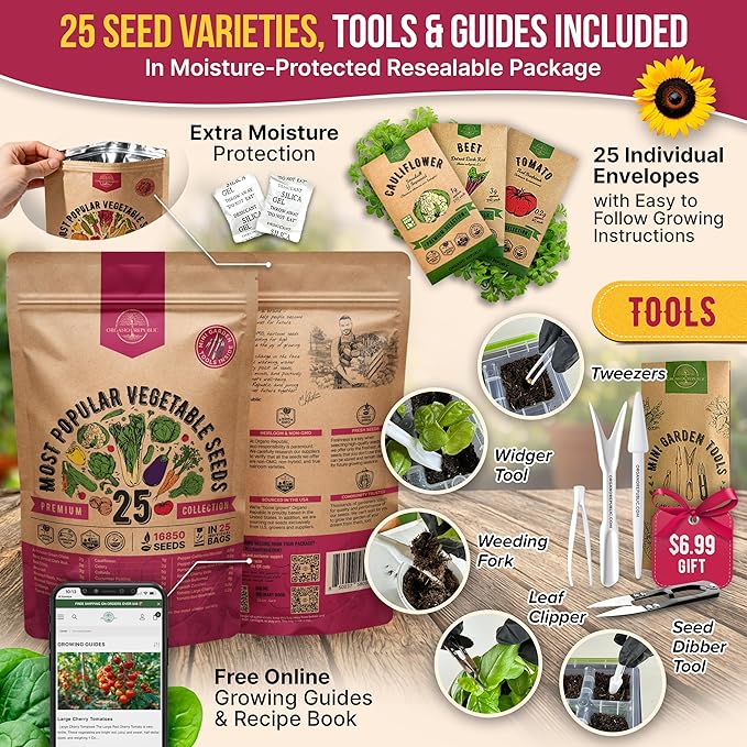 Organo Republic 25 Vegetable Seeds Variety Pack - 16,850+ Non-GMO Heirloom Seeds for Planting Vegetables & Fruits in Individual Seed Packets, Home Garden Seed for Hydroponic, Indoor & Outdoor Garden