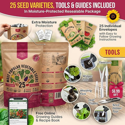 Organo Republic 25 Vegetable Seeds Variety Pack - 16,850+ Non-GMO Heirloom Seeds for Planting Vegetables & Fruits in Individual Seed Packets, Home Garden Seed for Hydroponic, Indoor & Outdoor Garden