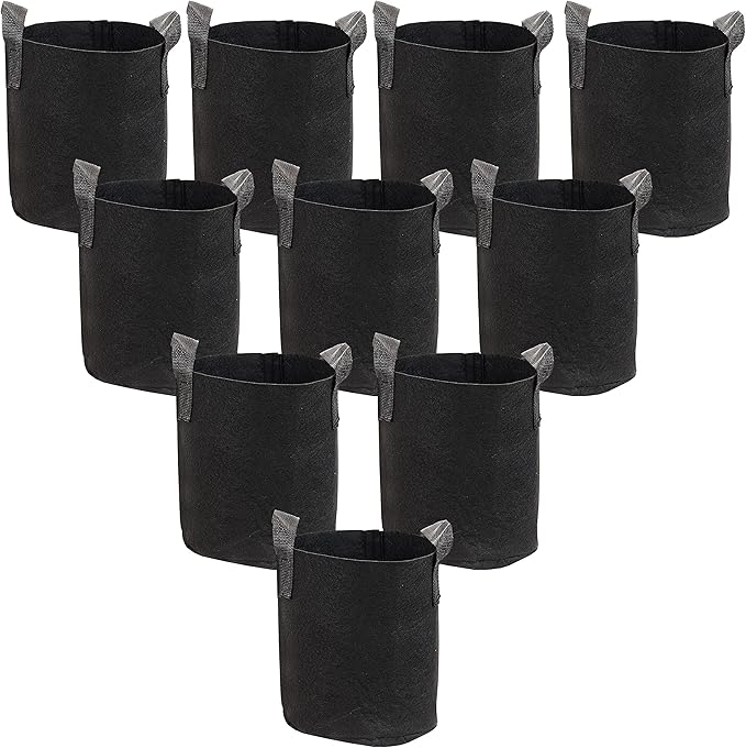 Sunnydaze 10-Pack of 2-Gallon Garden Grow Bags for Vegetables - Black 300 GSM Non-Woven Polypropylene Felt Fabric Flower Pots and Planters with Handles - Gardening Containers