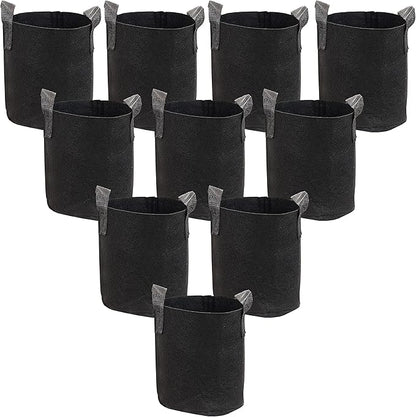 Sunnydaze 10-Pack of 2-Gallon Garden Grow Bags for Vegetables - Black 300 GSM Non-Woven Polypropylene Felt Fabric Flower Pots and Planters with Handles - Gardening Containers