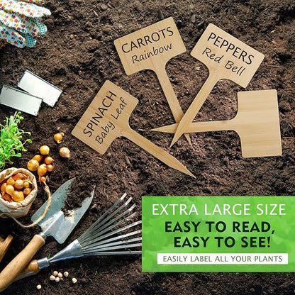 Hicarer 30 Pcs 30 Pack 5" x 9.4" Extra Large Bamboo Garden Markers, Natural Wood T-Type Large Plant Labels for Herbs, Flowers & Vegetables – Easy to Read Full-Size Tags for Garden Outdoor