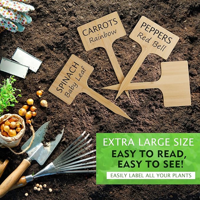 Hicarer 15 Pcs 30 Pack 5" x 9.4" Extra Large Bamboo Garden Markers, Natural Wood T-Type Large Plant Labels for Herbs, Flowers & Vegetables – Easy to Read Full-Size Tags for Garden Outdoor