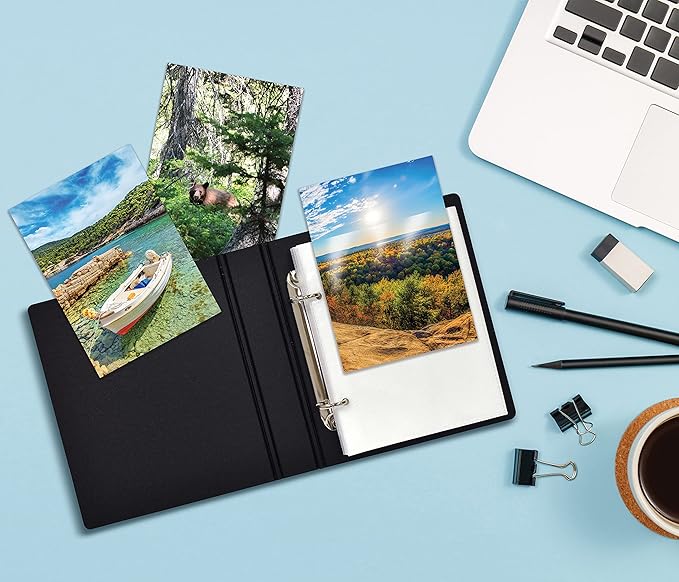 Better Office Products Photo Album for 4x6 Pictures, 2-Ring Mini Hard Cover Photo Binder, Holds 36 4x6 Photos with Clear Heavyweight Pocket Sleeves, (Black)