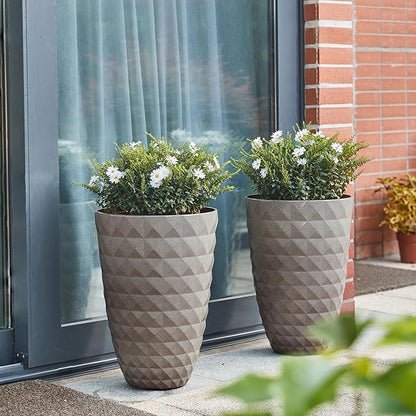 Glitzhome 19.75" H Tall Outdoor Planters Set of 2, Large Planters for Outdoor Plants, Oversized Textured Tall Planter with Drainage Holes, Decorative Round Flower Pots for Indoor Outdoor