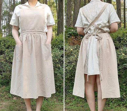 Cute Retro Cotton Linen X-Back Aprons Home Kitchen Garden Art Painting Pinafore Florist Shop Overalls