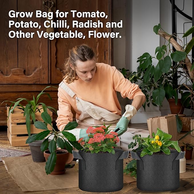 HealSmart Plant Grow Bags 2 Gallon, Tomoato Planter Pots 10-Pack with Handles, Aeration Nonwoven Fabric, Heavy Duty Gardening Planter for Vegetable, Herbs and Flowers, Black 2024 Version