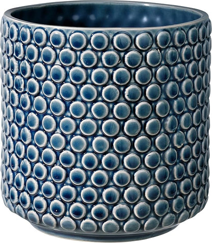Bloomingville Stoneware Flower Pot with Polka Dots, Petrol Planter, 6''