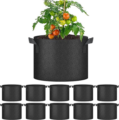 YSSOA 10-Pack 10 Gallon Grow Bags, Tomoato Plant Pots with Handles, Aeration Nonwoven Fabric, Heavy Duty Gardening Planter for Vegetable, Fruits and Flowers, Black