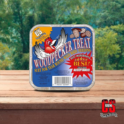 C&S Woodpecker Suet Treat, Outdoor Wild Bird Food for Woodpeckers, Flickers and More, 8 Pack