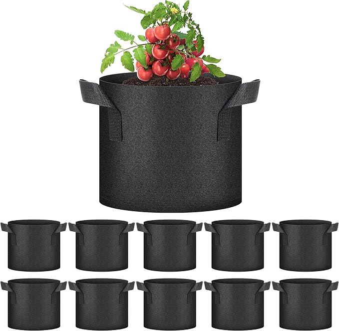 YSSOA 10-Pack 3 Gallon Grow Bags, Tomoato Plant Pots with Handles, Aeration Nonwoven Fabric, Heavy Duty Gardening Planter for Vegetable, Fruits and Flowers, Black