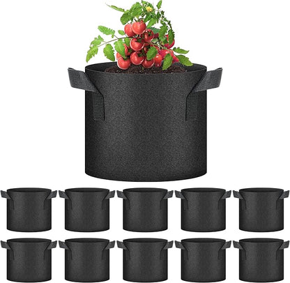 YSSOA 10-Pack 3 Gallon Grow Bags, Tomoato Plant Pots with Handles, Aeration Nonwoven Fabric, Heavy Duty Gardening Planter for Vegetable, Fruits and Flowers, Black
