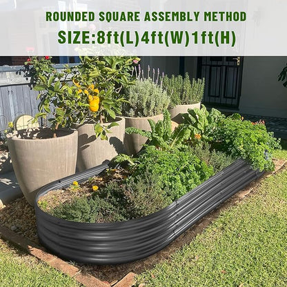 Land Guard 8×4×1 ft Galvanized Raised Garden Bed Kit，Raised Garden Boxes Outdoor, Oval Metal Raised Garden Beds for Vegetables（Grey）………