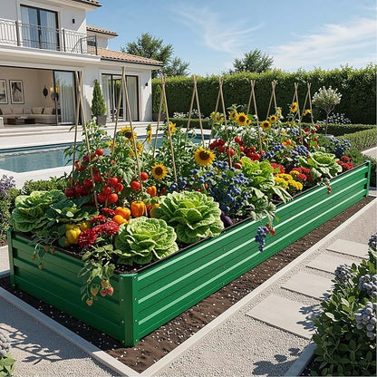 YITAHOME 6pcs 12x4x1 ft Galvanized Raised Garden Bed Kit, Large Metal Planter Box with Gloves, Safety Rubber & Support Rod, Outdoor Flower Bed for Plants Vegetables, Black