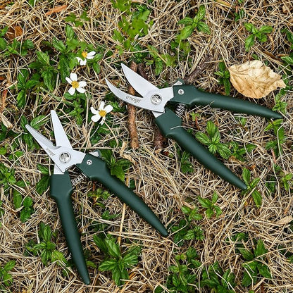 LIVINGO 7.5 Inch Garden Pruning Shears Set, Stainless Steel Straight & Curved Blades with Spring Lock, Hand Pruners for Trimming Plants, Flowers, Herbs and Small Branches