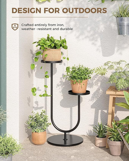 Bamworld Outdoor Plant Stand Metal Plant Stand Indoor Corner Plant Stands 2 Tier Plant Shelf for Tall Plant Holder Black Plant Shelves for Living Room Bedroom Midcentury Modern Home Decor