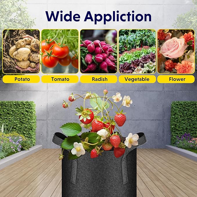 iPower Plant Grow Bag 3 Gallon 20-Pack Heavy Duty Fabric Pots, 300g Thick Nonwoven Fabric Containers Aeration with Nylon Handles, for Planting Vegetables, Fruits, Flowers, Black