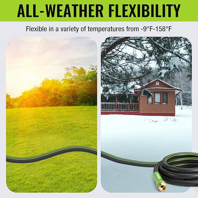WORKPRO Garden Hose 5/8 IN x 10 FT, Heavy Duty, Flexible, Lightweight Water Hose with 360° Rotation Handle, 3/4" GHT Solid Brass Fittings, for Outdoor, Lawn, Garden & Yard, Car Wash