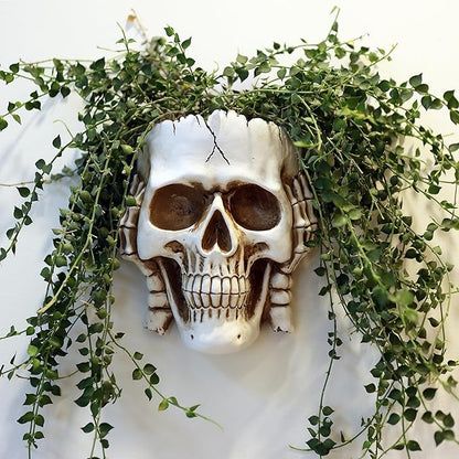 Skull Wall Planter for Home Décor, Hanging Skull Vase Unique Face Flower Pot Head Planters, White Resin Skeleton Gothic Planter for Indoor Outdoor Plants Decorations