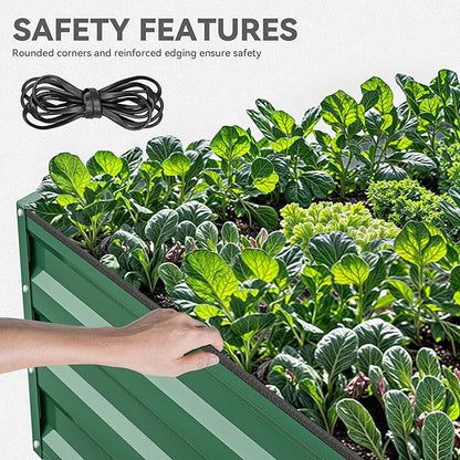YITAHOME 96x48x12 in 2pcs Galvanized Raised Garden Bed Kit, Large Metal Planter Box with Gloves, Safety Rubber & Support Rod, Outdoor Flower Bed for Plants Vegetables, Green