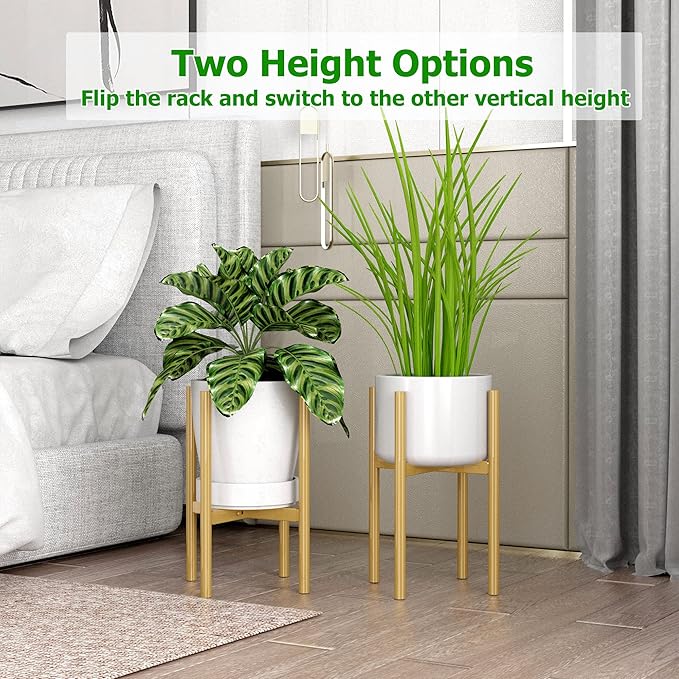 EKNITEY Adjustable Plant Pot Stand: Indoor Outdoor Modern Flower Holder Metal Plant Rack Organizer Planter Stand for Garden Patio Corner Bathroom Living Room Balcony Home Office (Gold)