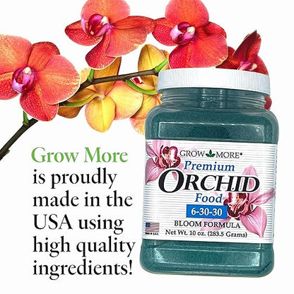 Grow More Premium Bloom Formula 6-30-30 Orchid Food Fertilizer - 10oz of Water Soluble Fertilizer for Orchids of Vibrant Growth During Dormant Season - Orchid Food for Blooming Vibrant Flowers