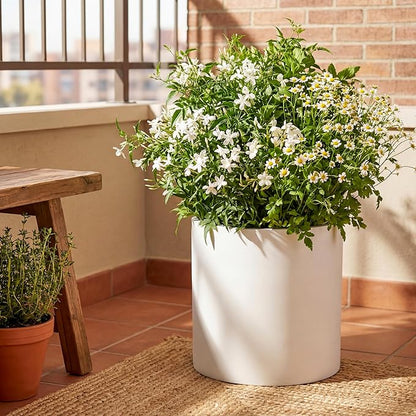 FaithLand Plant Pot 14 inch - Perfectly Fits Mid-Century Modern Plant Stand - Drainage Plug and Drainage Mesh Screen - Matte White