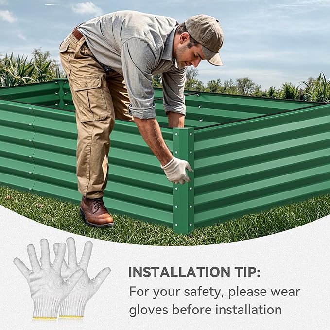 YITAHOME 96x48x18 in 2pcs Galvanized Raised Garden Bed Kit, Large Metal Planter Box with Gloves, Safety Rubber & Support Rod, Outdoor Flower Bed for Plants Vegetables, Green