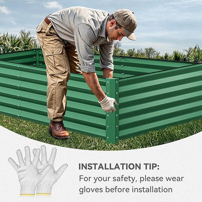 YITAHOME 96x48x18 in 2pcs Galvanized Raised Garden Bed Kit, Large Metal Planter Box with Gloves, Safety Rubber & Support Rod, Outdoor Flower Bed for Plants Vegetables, Green