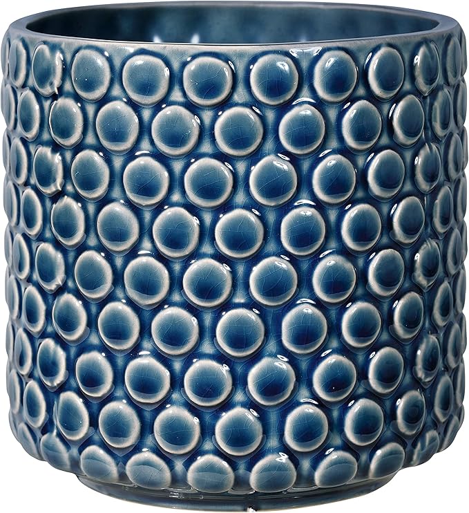 Bloomingville Stoneware Flower Pot with Polka Dots - Petrol Planter for Succulents Plants, Colorful, 5"