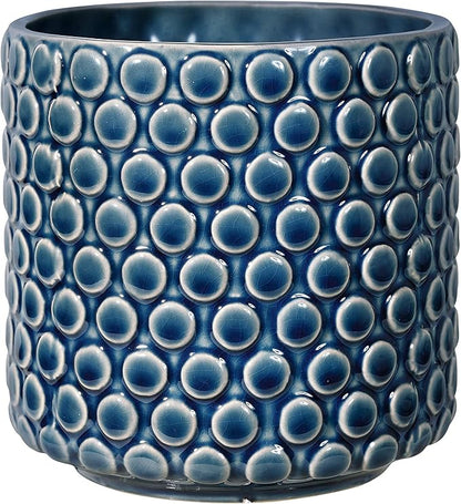 Bloomingville Stoneware Flower Pot with Polka Dots - Petrol Planter for Succulents Plants, Colorful, 5"