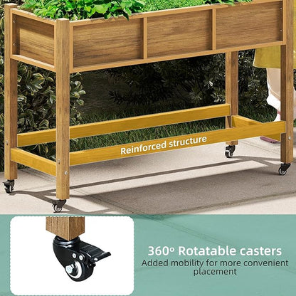 YITAHOME Raised Garden Bed HDPE, 47x18x31In Poly-Wood Weather-Resistant Raised Flower Bed, Elevated Planter Box with Lockable Wheels for Vegetables, Brown