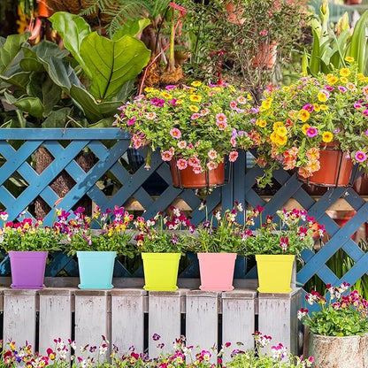 Tioncy 100 Pcs 3 Inch Mini Plant Pots with Tray, Colorful Plastic Plant Pots Flower Seedling Pots Nursery Pots with Saucers for Garden, Indoor Outdoor, Home, Office, Balcony Decor