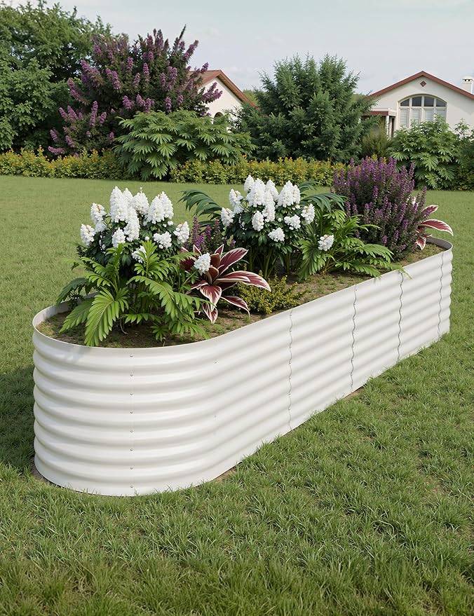 GarveeLife 8x2x2 ft Galvanized Raised Garden Bed - 24“ Tall Metal Planter Box for Vegetables, Flowers, Herbs, Rust-Resistant Outdoor Garden Box, Easy Assembly Raised Beds for Gardening, Beige